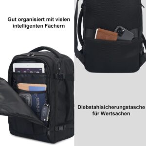 ECOHUB 30L Rucksack Handgepäck Flugzeug, Easyjet Handgepäck 45x36x20 Rucksack, Wasserdichter Recyceltes PET Reiserucksack, Groß Reisetasche Herren, Patent anhängig(Schwarz) – Bild 6