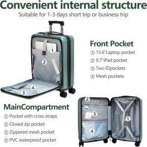 TydeCkare 20" Handgepäck mit Laptopfach, 55x40x20cm, Airline Kompatibel, 34L Hartschalenkoffer Klein, Leicht, 4 Rollen, mit TSA Schloss, Dunkelgrün – Bild 3