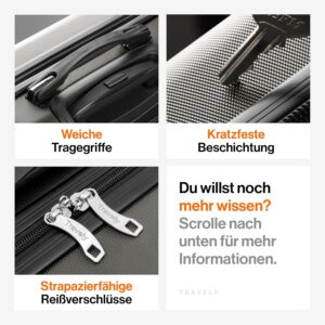 Travely Premium Koffer Set: > 250L Volumen zusammen, sehr robuste Reisekoffer, sanfte Rollen & TSA – Bild 7