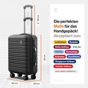 Travely Premium Handgepäck Koffer 55x40x20cm - passend für Ryanair, Lufthansa, Eurowings und co. I 36L Trolley Handgepäck mit sanften Rollen und praktischem TSA Schloss, Reisekoffer – Bild 3