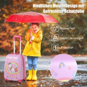 DREAMADE 2 TLG. Kinderkoffer & Rucksack, 16” +12” Kinderkofferset, Kindertrolley Kindergepäck, Handgepäck Reisegepäck Hartschalenkoffer für Kinder (Pink-Einhorn, 16 Zoll +12 Zoll) – Bild 3