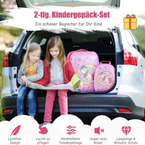 DREAMADE 2 TLG. Kinderkoffer & Rucksack, 16” +12” Kinderkofferset, Kindertrolley Kindergepäck, Handgepäck Reisegepäck Hartschalenkoffer für Kinder (Pink-Einhorn, 16 Zoll +12 Zoll) – Bild 7