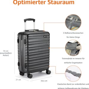Amazon Basics Hartschalen-Trolley mit Schwenkrollen - 55cm Handgepäck-Größe, für Ryanair und die meisten anderen Billigfluglinien genehmigt, Schwarz – Bild 3