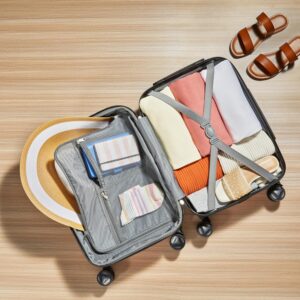 Amazon Basics Hartschalen-Trolley mit Schwenkrollen - 55cm Handgepäck-Größe, für Ryanair und die meisten anderen Billigfluglinien genehmigt, Schwarz – Bild 4