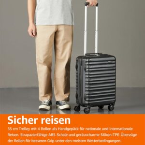 Amazon Basics Hartschalen-Trolley mit Schwenkrollen - 55cm Handgepäck-Größe, für Ryanair und die meisten anderen Billigfluglinien genehmigt, Schwarz – Bild 6