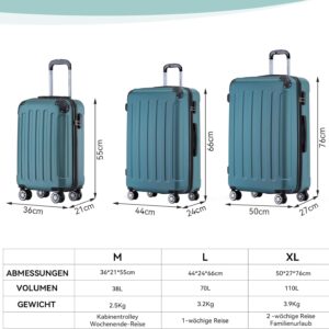 BEIBYE Hartschalen-Koffer Trolley Rollkoffer Reisekoffer Handgepäck 4 Rollen (M-L-XL-Set) (Dunkelgruen, XL) – Bild 6