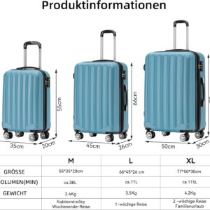 BEIBYE TSA-Schloß 2080 Hangepäck Zwillingsrollen neu Reisekoffer Koffer Trolley Hartschale Set-XL-L-M(Boardcase) (Ice Blue, L) – Bild 7