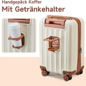Joyway Koffer Trolley Reisekoffer Koffer, Hartschale Handgepäck Koffer mit Getränkehalter 4 Rollen TSA-Schloss Der Kofferset, Weiß Braun – Bild 3