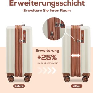 Joyway Koffer Trolley Reisekoffer Koffer, Hartschale Handgepäck Koffer mit Getränkehalter 4 Rollen TSA-Schloss Der Kofferset, Weiß Braun – Bild 4