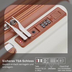 Joyway Koffer Trolley Reisekoffer Koffer, Hartschale Handgepäck Koffer mit Getränkehalter 4 Rollen TSA-Schloss Der Kofferset, Weiß Braun – Bild 5