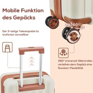 Joyway Koffer Trolley Reisekoffer Koffer, Hartschale Handgepäck Koffer mit Getränkehalter 4 Rollen TSA-Schloss Der Kofferset, Weiß Braun – Bild 6