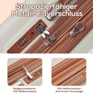 Joyway Koffer Trolley Reisekoffer Koffer, Hartschale Handgepäck Koffer mit Getränkehalter 4 Rollen TSA-Schloss Der Kofferset, Weiß Braun – Bild 7
