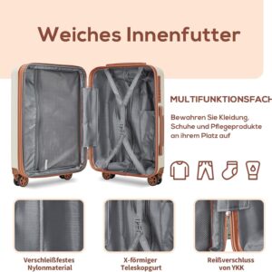 Joyway Koffer Trolley Reisekoffer Koffer, Hartschale Handgepäck Koffer mit Getränkehalter 4 Rollen TSA-Schloss Der Kofferset, Weiß Braun – Bild 8