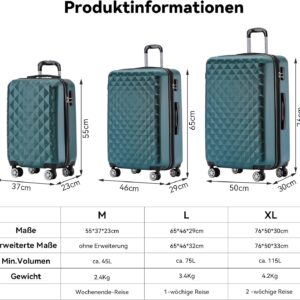 BEIBYE Zwillingsrollen 2066 Hartschale Trolley Koffer Reisekoffer Gepäck M-L-XL-Set (Dunkelgrün, XL) – Bild 4