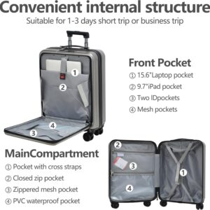 TydeCkare 20" Handgepäck mit Laptopfach, 55x40x20cm, Airline Kompatibel, 34L Hartschalenkoffer Klein, Leicht, 4 Rollen, mit TSA Schloss, Dunkelgrau – Bild 3