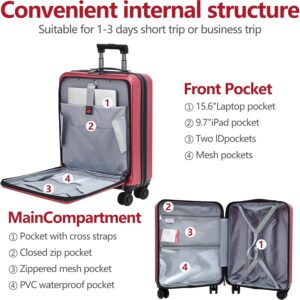 TydeCkare 20" Handgepäck mit Laptopfach, 55x40x20cm, Airline Kompatibel, 34L Hartschalenkoffer Klein, Leicht, 4 Rollen, mit TSA Schloss, Rotwein – Bild 3