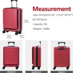 TydeCkare 20" Handgepäck mit Laptopfach, 55x40x20cm, Airline Kompatibel, 34L Hartschalenkoffer Klein, Leicht, 4 Rollen, mit TSA Schloss, Rotwein – Bild 4