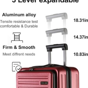 TydeCkare 20" Handgepäck mit Laptopfach, 55x40x20cm, Airline Kompatibel, 34L Hartschalenkoffer Klein, Leicht, 4 Rollen, mit TSA Schloss, Rotwein – Bild 8