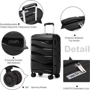 KONO Koffer Groß Leicht Hartschalenkoffer Trolley Reisekoffer mit 4 Rollen und TSA Schloss, 75x52x30cm, 105Liter, Zwillingsrollen Polypropylen Rollkoffer (Schwarz, XL) – Bild 3