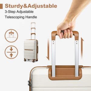 British Traveller Handgepäck Koffer Trolleys Leicht Hartschalenkoffer Reisekoffer mit Rollen PP Koffer Rollkoffer 56 * 37 * 22cm Suitcase TSA-Schloss Weiß – Bild 5