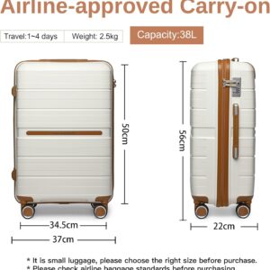 British Traveller Handgepäck Koffer Trolleys Leicht Hartschalenkoffer Reisekoffer mit Rollen PP Koffer Rollkoffer 56 * 37 * 22cm Suitcase TSA-Schloss Weiß – Bild 8