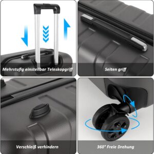 TAN.TOMI Handgepäck Koffer, Reisekoffer Hartschalenkoffer, Koffer & Trolley Handgepäck mit Passwortsperre, Hartschale Suitcase mit 4 Rollen(Dunkelgrau) – Bild 5