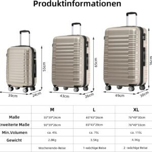 BEIBYE Reisekoffer 2088 Hartschalekoffer Gepäck Koffer Trolley Bordcase Handgepäck M in 14 Farben (Champagner) – Bild 7