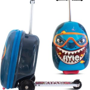 Flyte Scooter Koffer - 2-in-1, 45 cm Reisekoffer Kinder, 25 Liter Fassungsvermögen Kinderkoffer Handgepäck, Reisetasche Kinder mit Rollen, Hartschalenkoffer Kinderreisetasche