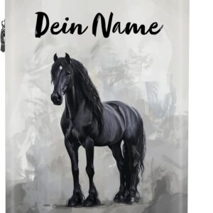 NoBoringSuitcases.com Kinderkoffer, Koffer Personalisiert, Kinderkoffer Mädchen, Koffer Kinder, Hartschalenkoffer, Kindertrolley Mädchen, Koffer S, Handgepäck 55x40x20 cm (Schwarzes Pferd - Grau)