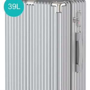 Voyagoux Koffer Handgepäck - 39L, Hartschalenkoffer klein, TSA-Schloss, ABS, 4X 360° Rollen, Robust und Leichtgewicht Suitcase, 23x35x57cm, Silber