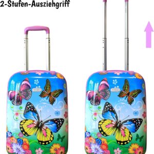 Kinderkoffer Reisekoffer Trolley Hartschalen Koffer Handgepäck Mädchen LED Skater Rollen Schmetterling Butterfly 819 – Bild 5