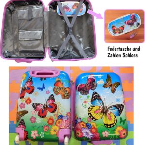 Kinderkoffer Reisekoffer Trolley Hartschalen Koffer Handgepäck Mädchen LED Skater Rollen Schmetterling Butterfly 819 – Bild 6