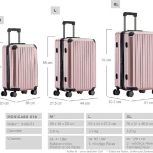 Münicase M816 TSA-Schloß Koffer Reisekoffer Trolley Kofferset Hardschale Boardcase Handgepäck (Rosagold, Kleiner Koffer) – Bild 5