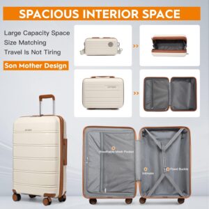 Joyway Kofferset 3 Teilig Hartschale mit 4 Rollen und TSA-Schloss Der Gepäcksets Enthält 1 Kosmetikkoffer und 1 Tragbare Tasche Weiß/Braun – Bild 3