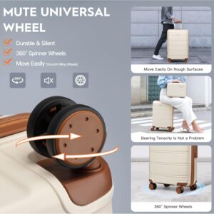 Joyway Kofferset 3 Teilig Hartschale mit 4 Rollen und TSA-Schloss Der Gepäcksets Enthält 1 Kosmetikkoffer und 1 Tragbare Tasche Weiß/Braun – Bild 4