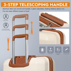 Joyway Kofferset 3 Teilig Hartschale mit 4 Rollen und TSA-Schloss Der Gepäcksets Enthält 1 Kosmetikkoffer und 1 Tragbare Tasche Weiß/Braun – Bild 6