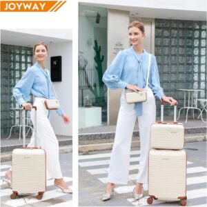 Joyway Kofferset 3 Teilig Hartschale mit 4 Rollen und TSA-Schloss Der Gepäcksets Enthält 1 Kosmetikkoffer und 1 Tragbare Tasche Weiß/Braun – Bild 7