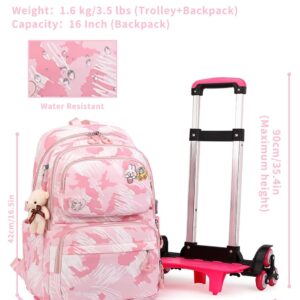 Tanou Rucksack mit Rollen, Leichte Schulrucksack zum Rollen für Mädchen, Kinder Trolley Schulranzen, 16 Zoll, 1-5.Klasse, Rosa Graffiti – Bild 3