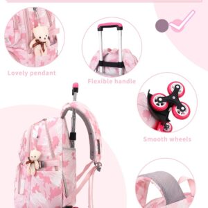 Tanou Rucksack mit Rollen, Leichte Schulrucksack zum Rollen für Mädchen, Kinder Trolley Schulranzen, 16 Zoll, 1-5.Klasse, Rosa Graffiti – Bild 4