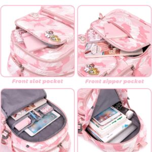 Tanou Rucksack mit Rollen, Leichte Schulrucksack zum Rollen für Mädchen, Kinder Trolley Schulranzen, 16 Zoll, 1-5.Klasse, Rosa Graffiti – Bild 5