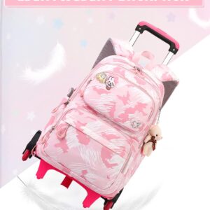 Tanou Rucksack mit Rollen, Leichte Schulrucksack zum Rollen für Mädchen, Kinder Trolley Schulranzen, 16 Zoll, 1-5.Klasse, Rosa Graffiti – Bild 6