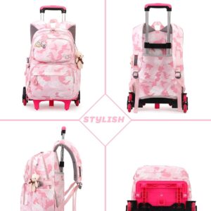 Tanou Rucksack mit Rollen, Leichte Schulrucksack zum Rollen für Mädchen, Kinder Trolley Schulranzen, 16 Zoll, 1-5.Klasse, Rosa Graffiti – Bild 7