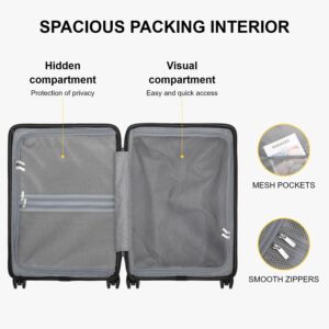 LEVEL8 Koffer Trolley Handgepäck mit TSA,8 Spinner Rollen,100% PC Rollkoffer Reisekoffer Hartschalen, Micro-Diamond Textured Design Reise Business (54.5cm, 40L,Dunkel Grau) – Bild 8