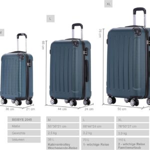BEIBYE 2045 Zwillingsrollen 3tlg. Reisekoffer Koffer Kofferset Trolleys Hartschale in 14 Farben (Dunkelgrün) – Bild 6