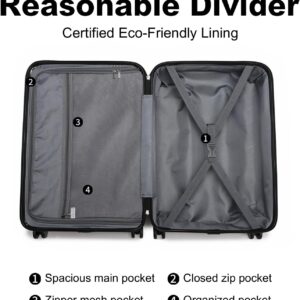 British Traveller Hartschalenkoffer Handgepäck Koffer 54 * 36.5 * 21.5cm Reisekoffer Handgepäck Koffer Trolleys ABS+PC mit TSA-Schloss Rollkoffer Suitcase Schwarz – Bild 7