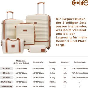 COOLIFE Koffer Trolley Koffer Reisekoffer von ABS Hartschalen Trolley 4 Rollen TSA-Schloss Der Koffer Enthält 1 Reisetasche und 1 Kulturbeutel – Bild 7