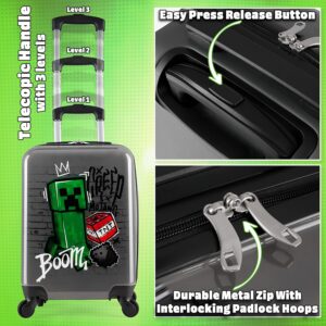 Minecraft Hartschalen Koffer Trolley Kinder Reisekoffer Leicht Reisetrolley 4 Rollen für Mädchen Jungen und Teenager – Bild 5