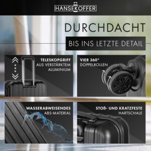 HANSEKOFFER Handgepäck Koffer Hartschale · Reisekoffer mit Rollen · Trolley · Hartschalenkoffer mit Teleskopgriff · Leicht · Rollkoffer mit Zahlenschloss · Schwarz – Bild 3