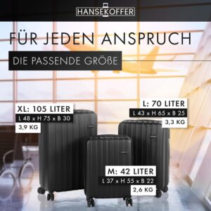 HANSEKOFFER Handgepäck Koffer Hartschale · Reisekoffer mit Rollen · Trolley · Hartschalenkoffer mit Teleskopgriff · Leicht · Rollkoffer mit Zahlenschloss · Schwarz – Bild 4