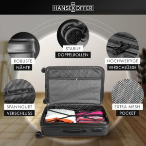 HANSEKOFFER Handgepäck Koffer Hartschale · Reisekoffer mit Rollen · Trolley · Hartschalenkoffer mit Teleskopgriff · Leicht · Rollkoffer mit Zahlenschloss · Schwarz – Bild 5